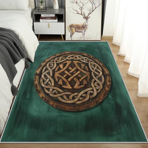 Tapis nordique antidérapant de salon vert 120x120 lavable facile - 3