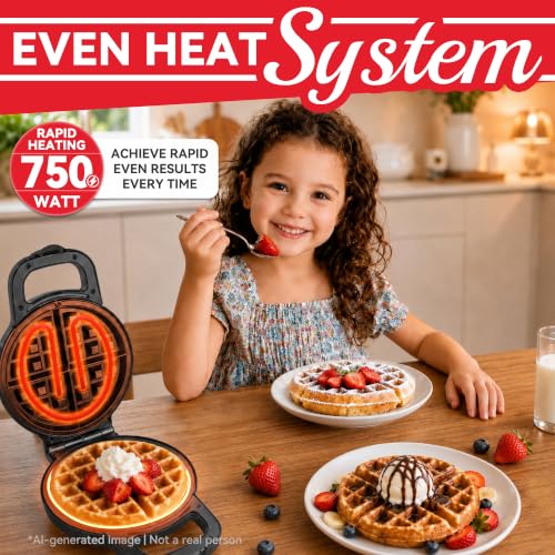 Image of SugarWhisk 6-Inch Flip Belgian Waffle Maker, Ceramic Nonstick, Graphite | 180 Flip Waffle Iron, 750W Heat, PFAS-Free Ceramic Plates, Cool-Touch Handle, Safety Lock, Batter Groove & Upright Storage