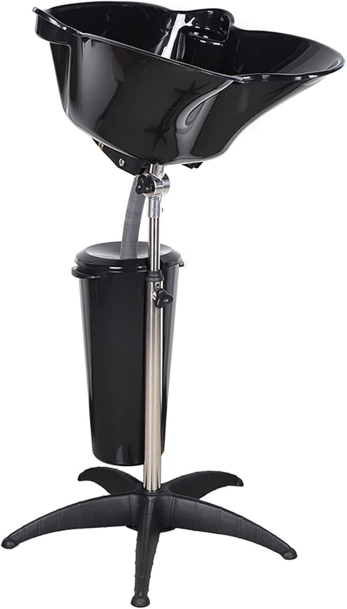 Portable Shampoo Bowl Salon Deep Shampoo Basin Sink for Washing Hair with Adjustable Height, Includes Drain Hose and Bucket, Barber and Stylist Hair Washing Station