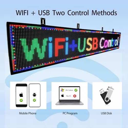 Image of P10 LED Signs Programmable Outdoor 77 inchx14 inch, IP65 Waterproof Scrolling LED Sign, Vibrant Colors Digital Led Signage Displays, Wifi + USB Control Open Signs for Business