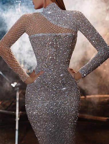 Mermaid/Trumpet Evening Dress Sparkle & Shine High Neck Floor Length Prom Dress with Sequin 20243