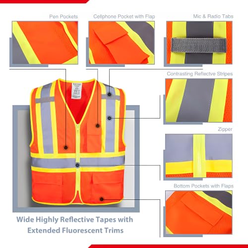 Image of KAYGO Reflective High Vis Safety Vest with Pockets for Men and Women KG0100 | Breathable Polyester Lightweight, Two-Tone, for Construction, Warehouse, Surveying, Cycling, Machine Washable