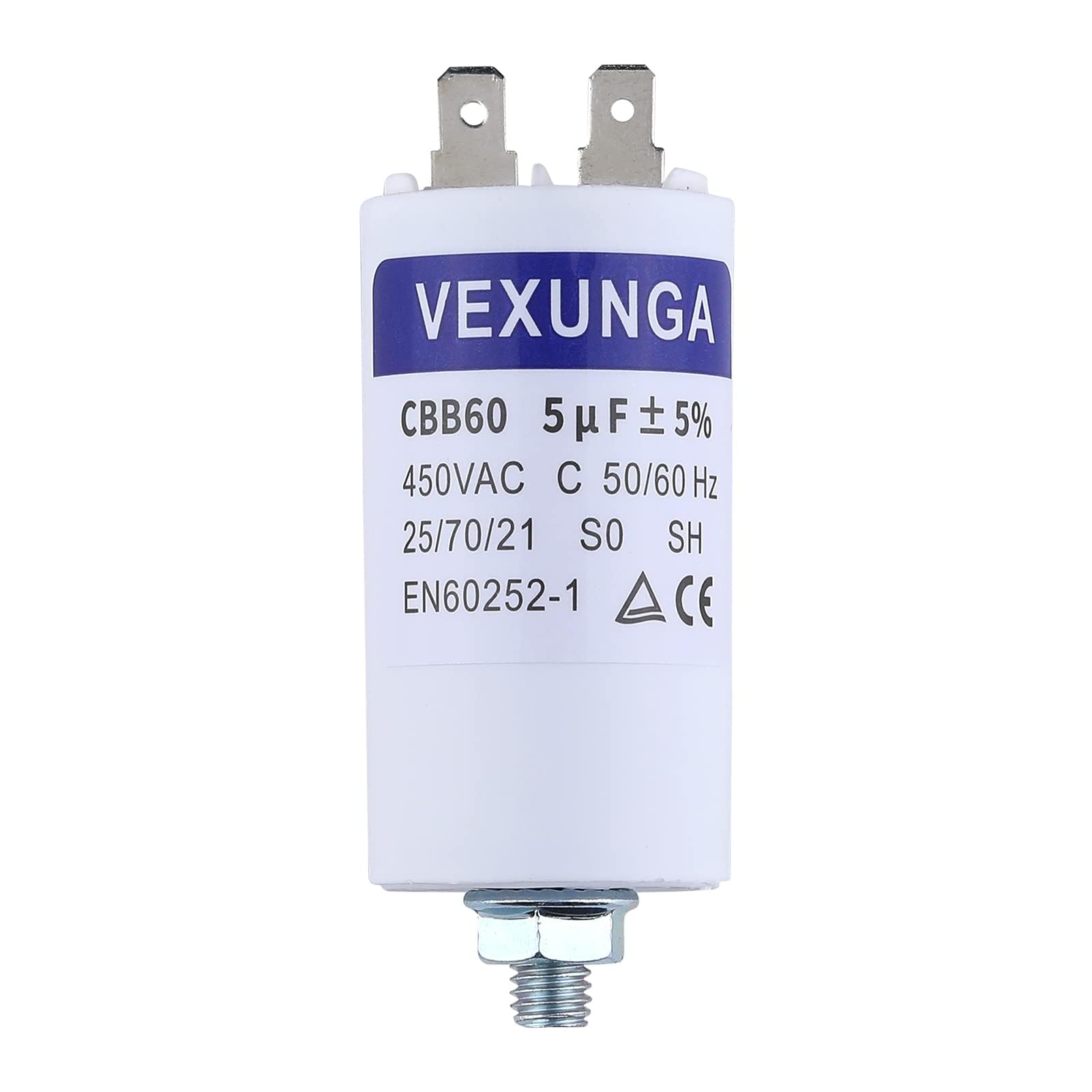CBB60 Capacitor 5uF 450V Motor Starting Capacitors 5µF 450Volt 35x65MM Connector M8 50/60Hz for Swimming Pump Washing Machine