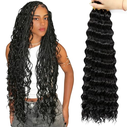 Eerya 30 Inch Deep Wave Curly Braiding Hair 4 Packs Boho Hair for Braiding