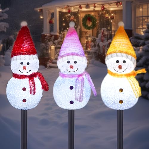 TAILERRI Solar Christmas Pathway Lights Outdoor Decorations, Set of 3 LED Snowman Stake Lights...
