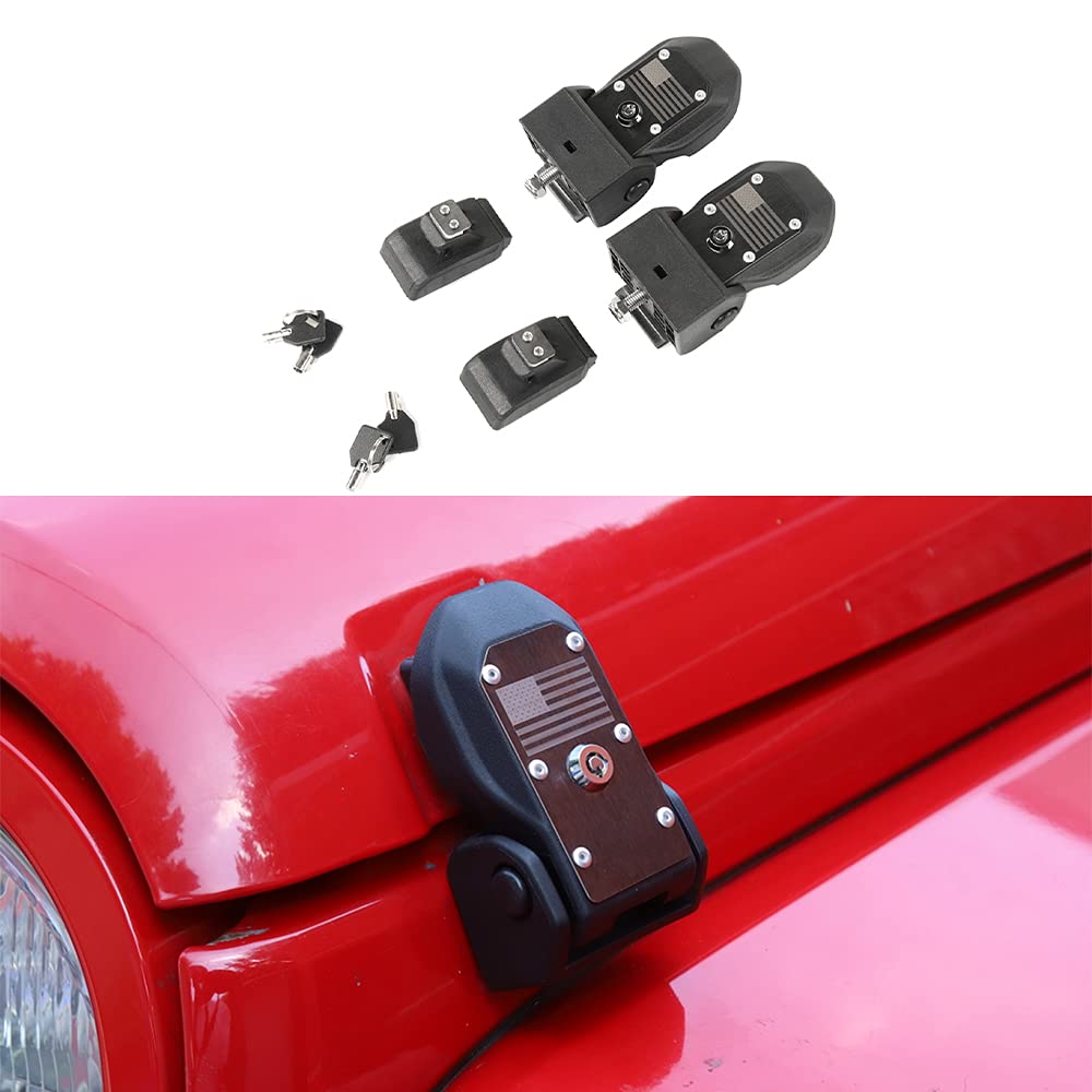 JUNLELI Front Engine Hood Latch Lock Catches with Key for Jeep Wrangler JK JKU 2007-2017 2/4-Doors ABS Iron Black Car Exterior Accessories