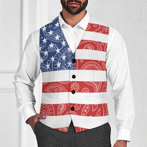 U.S. Flag Paisley Pattern Novelty Men's Suit Vest Funny Formal Dress Vests Business Waistcoat2