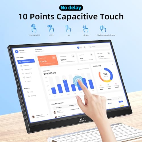 Image of Kenowa Touchscreen Portable Monitor 14 Inch, HDR 1080P IPS Screen External Display with USB C HDMI and Speakers & Stands, Travel Monitor for Laptop Phone PC Mac Xbox PS4 Switch