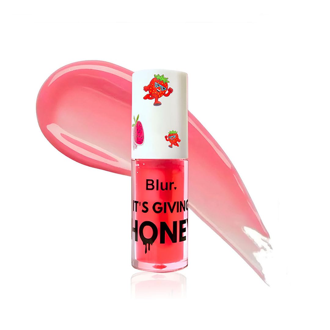 Blur India | It's Giving Honey Lip Oil | Juicy Lip Oil | Strawberry (Deep Pink)-image-34