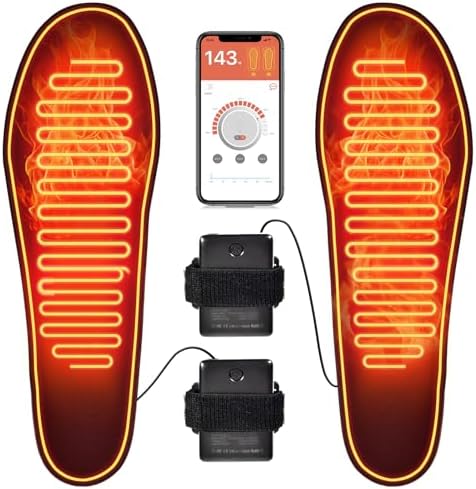 Heated Insoles Rechargeable, Foot Warmer with 5000 mAh Battery,4 Heat Settings Mobile app to Control Temperature, for Men and Women (L Size 8-12)