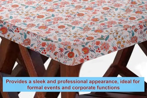 Image of The Furnishing Tree Elastic Cotton Square Center Table Cover 24x24 in Inches Floral Multicolor on offwhite Base