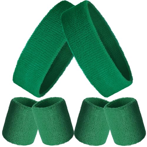 Image of Bememo 6 Pcs Neon Sports Sweatbands Set Sports Competitions Sweatbands 2 Headband 4 Wristbands Breathable Terry Cloth Athletic Bands for Team Soccer Spirit 80s Costumes Cosplay