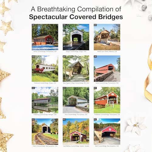 Image of RED EMBER Covered Bridges 2026 Wall Calendar 12 Month | 12 inch x 24 inch Open | Thick & Sturdy Paper | Giftable | Travel Calendar 2026