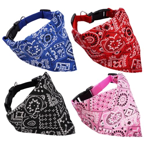 4 Piezas Bandanas de Perros,Pañuelos para Perros con Estampado Floral Bohemio,Ajustable Pañuelo Perro,Cuatro Colores Diferentes Bandana Perro,Pañuelo Mascotas para Cachorros Gatos Pequeños,Medianos
