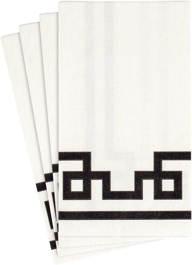 Caspari Rive Gauche Paper Guest Towel Napkins in Black & White - Four Packs of 15