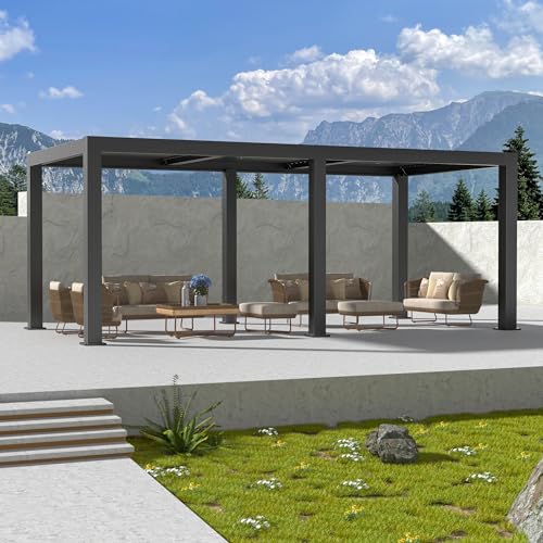 10'×20' Outdoor Louvered Pergola, Aluminum Outdoor Louvered Pergola Patio with Adjustable Roof, Gazebo for Outdoor Deck, Backyard, Garden(10x20FT)