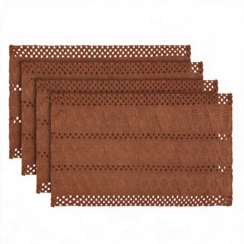 Artoid Mode Caramel Woven Rustic Hollow Placemats Set of 4-12x18 Inch