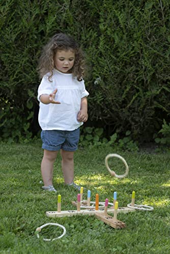 Eichhorn 100004405 - Outdoor Ringwurfspiel - 50x50cm mit 5 Wurfringen, 1 Kreuz, 9 Spielstäben, aus Kiefernholz, Wurfspiel für draußen