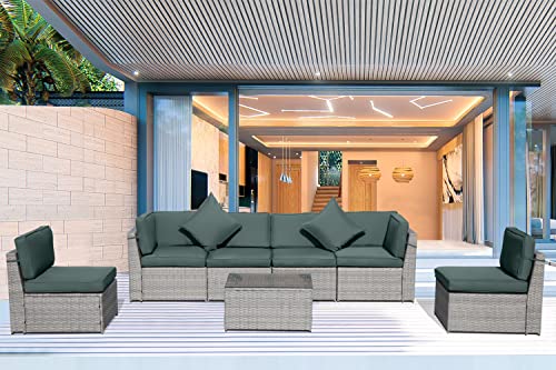 Anbuy Outdoor Patio Furniture Sets (2022 New) 7 Pieces Sectional Rattan Sofa Set Grey Pe Rattan Wicker Patio Conversation Set With Tempered Glass Table (Green) #TOP9