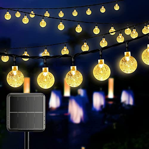 Solar Lichterkette Außen Wetterfest - 50 LED Lichterkette IP65 24.6Ft 8 Modi Kristall Kugeln Garten Lichterkette für Partys Warmweiß [Energieklasse A+++] (Warmweiß1) Cover