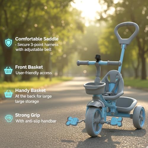 Image of Tricycle for Kids, with Parental Control, Tricycles for Kids 2 to 5 Years Boys and Girls, Cycle for 1+ Children, Bike with EVA Tech Wheels, Super, Blue