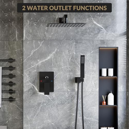 Shower Systems, Wall Mounted Shower Faucet Combo Kits, 12 Inch Square Rainfall Head and Handheld Set, Shower Fixtures With Shower Valve by EliteEdge - Used condition - Image 3