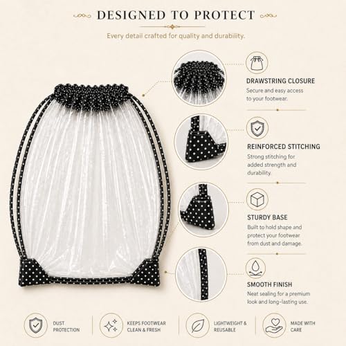 Image of Shoe Storage Pouch & Cover Set of 6 | Black Shoe Bags for Home & Travel | Dustproof, Washable, Transparent Shoe Covers | Closet Shoe Organizer for Men & Women | Footwear Protector & Storage