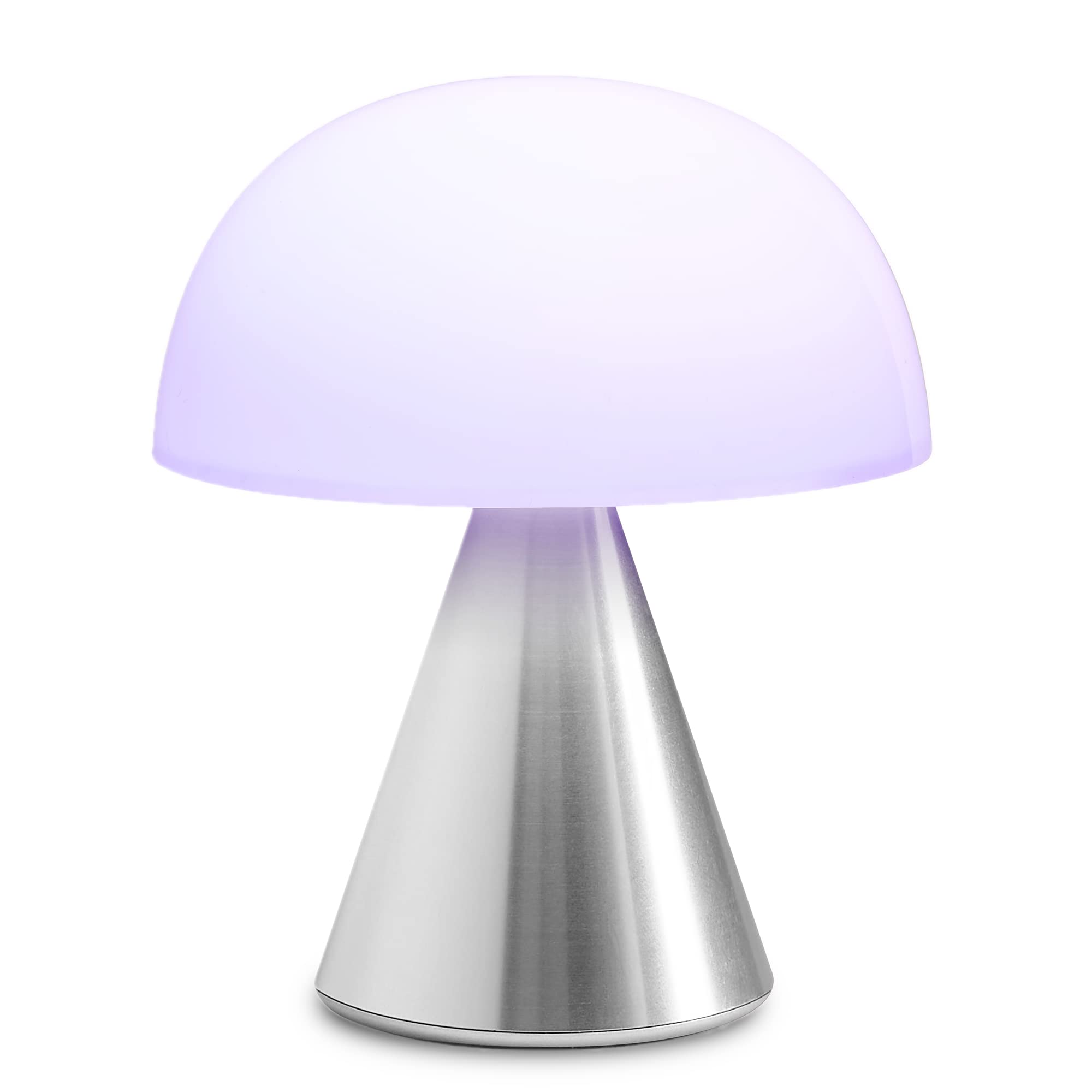 LEXON MINA M French-Designed Rechargeable Medium Portable LED Lamp | Push Activation Light | Up to 24h Battery Life | Water-Resistant | Dimming Function | Qi-Enabled Wireless Charging (ALU Poly)