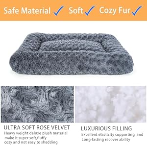 Dog Beds Crate Pad for Medium, Large Dogs, Deluxe Rose Plush Cat Sleeping Mats, Fits Crate Kennel Cage, Anti-Slip Pets Pillow, Washable Ultra Soft Fluffy Dog Bed for Crate (35″x23″Dark Grey)