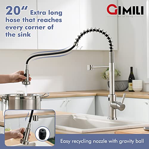 Image of GIMILI Touchless Kitchen Faucet with Pull Down Sprayer, Motion Sensor Smart Hands-Free Activated Single Hole Spring Faucet for Kitchen Sink, Brushed Nickel