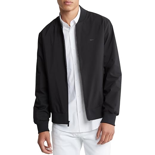 Calvin Klein Men's Matte Logo Zip Bomber Jacket, Black Beauty, X-Large