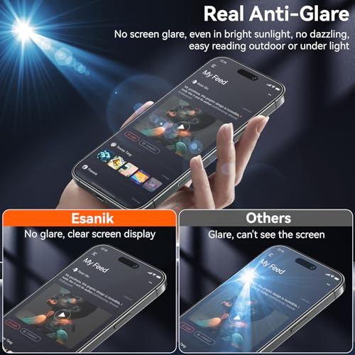 Image of Esanik for iPhone 17 Pro Max Matte Privacy Glass Screen Protector | 2 Pack,Anti-Glare & Anti-Spy,Anti-Reflection, Smooth as Silk, Military-Grade 9H Hardness,Flawless Fit Tray