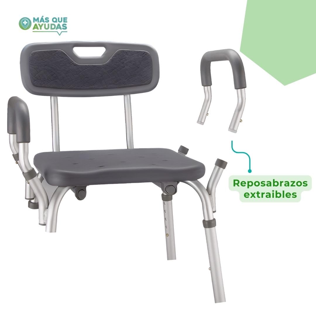 Silla para Ducha con Reposabrazos, 70-80 cm, Asiento Ajustable, Antideslizante, Silla de Baño para Adultos y Personas con Movilidad Reducida, Gris