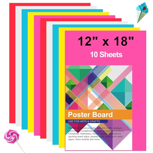 Image of 10 Pcs Poster Board Colorful Paper 12x18, ROOKEA Vision Boards Bulk Blank Graphic Display Posterboard Card Paper for Kids School Classroom Arts Craft Projects Drawing Scrapbooking