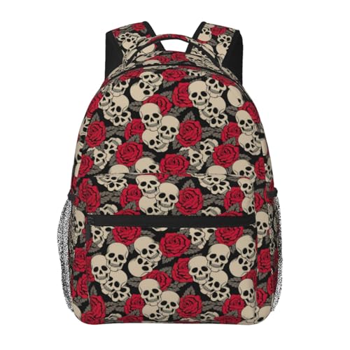 Sac à dos tête de mort et roses noir ultra léger et polyvalent pour le quotidien