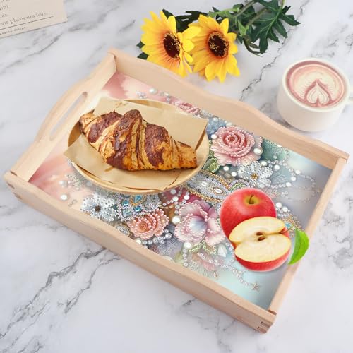 Image of AiYuanzsh DIY 5D Flowers Cross Diamond Art Trays for Adults | Diamond Painting Tray Kits, Diamond Art Kits for Adults, Wooden Trays for Crafts, Living Room Home Organizer