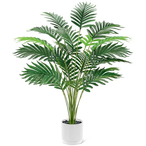 Der Rose 28'' Artificial Palm Tree Tall Fake Tropical Faux Trees Indoor and Outdoor for Home Bathroom Porch Outside Patio Decor (White Pot)