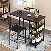 Shintenchi kitchen bar table and chairs set of 2 small dining table set with 2 pu cushion bar stools 3 piece kitchen dining set with 3 storage shelves for small space brown  urban country home decor