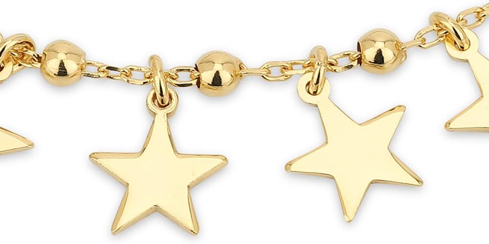 Vanbelle 18K Gold Plated Jewelry - Celestial Theme Dangling Multi-Star Bracelet with Beaded Chain - Beautifully Handcrafted for Women - 6.5" Long + 1" Extender - Image 2