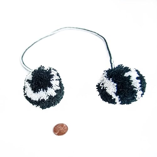 Wayuu Handcrafted Pom Pom Balls Assorted Sizes & Colors - Medium BlackWhite