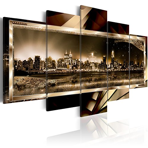 Cuadros B&D XXL - Cuadro en Lienzo New York 100x50 cm 5 piezas - Impresión en material tejido no tejido cuadros decoracion salon modernos lienzos - city panorama Ciudad Abstracto 020111-27