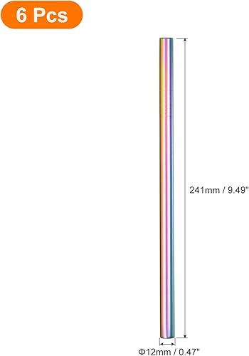 Miniatura 2 de uxcell 6 popotes de metal reutilizables, pajitas de acero inoxidable de 9.5 pulgadas para batido, té de burbujas, bebida fría (0.5 pulgadas de