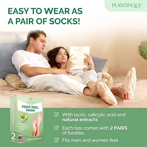 Plantifique Foot Peel Mask With Avocado 2 Pack Peeling Foot Mask Dermatologically Tested - Repairs Heels & Removes Dead Skin For Baby Soft Feet - Exfoliating Foot Peel Mask For Dry Cracked Feet #TOP4