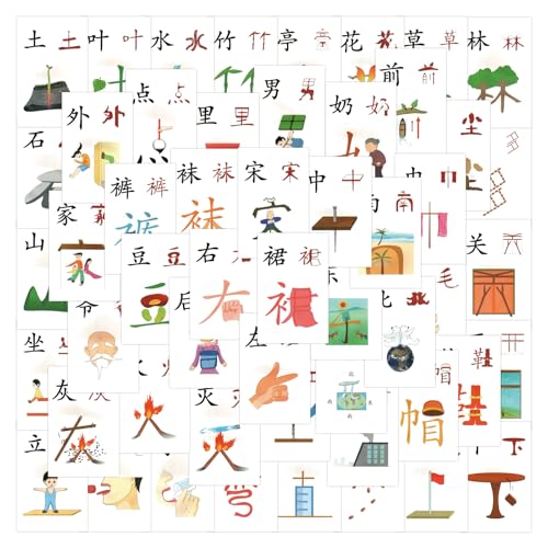 80PCS Chinese Character Learning Stickers, Visual Educational Flashcards for Foreign Learners, 1.39x2.15 Inch, Waterproof & Removable, Perfect for Beginners, 12+ Years Old (Chinese Character)