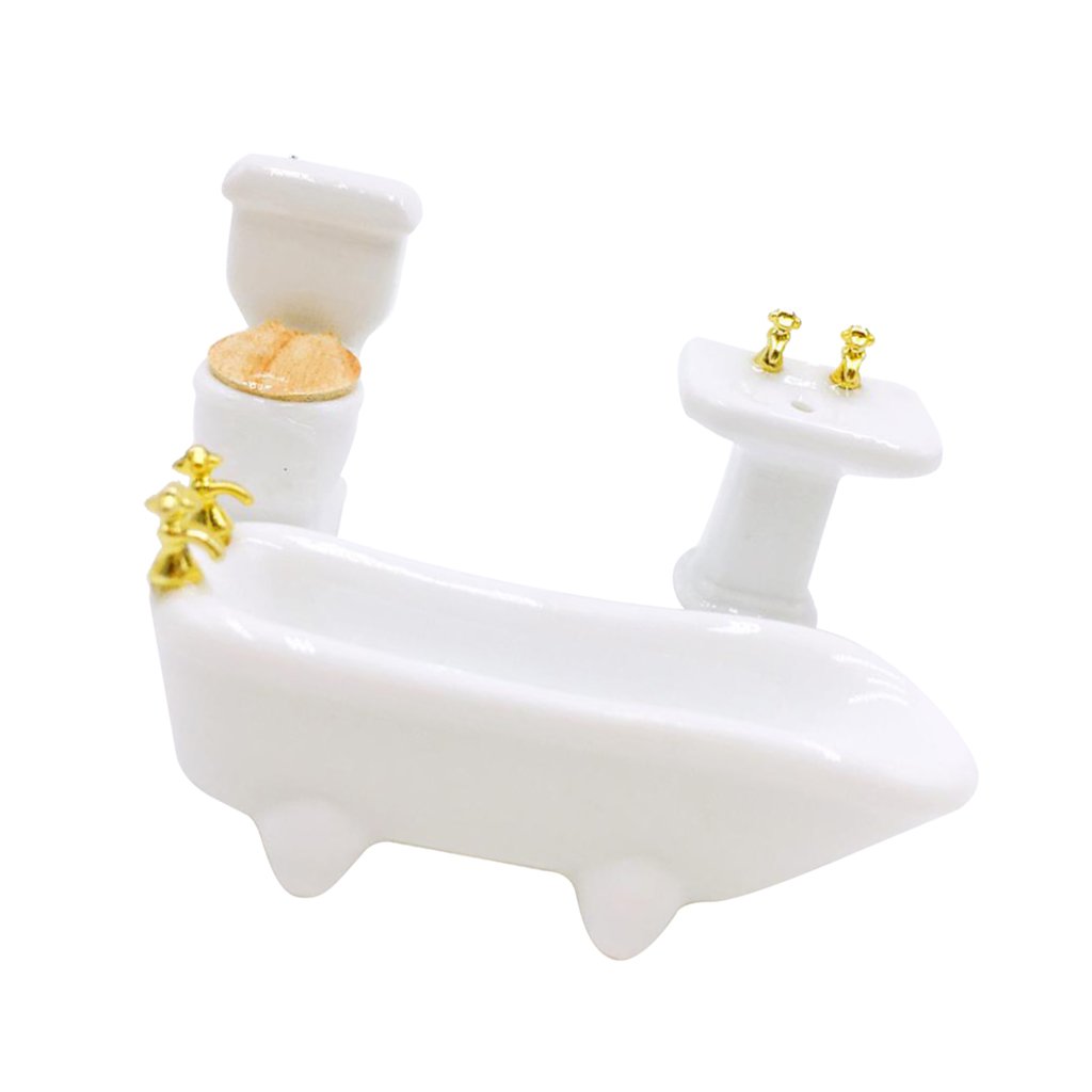 SaniMomo Deluxe Ceramic Dollhouse Miniature Bathroom Basin Sink Model Toy for 1/24 Doll House Decor Accessories