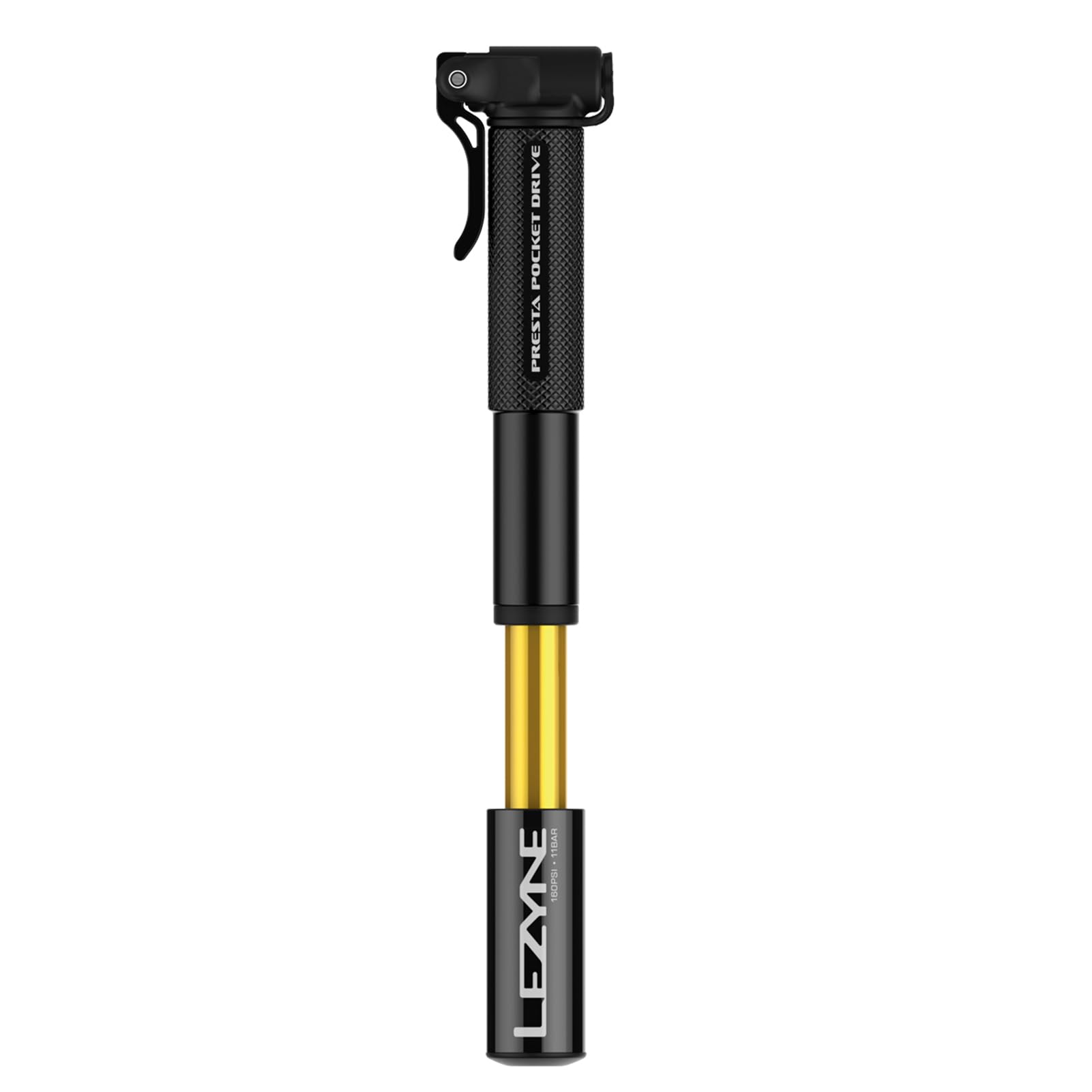 LEZYNE Presta Pocket Drive Bomba de Mano para Bicicleta, compacta, Ligera, de Alta presión, 160 PSI/11 Bar, Aluminio mecanizado CNC, fácil de Usar, inflador portátil