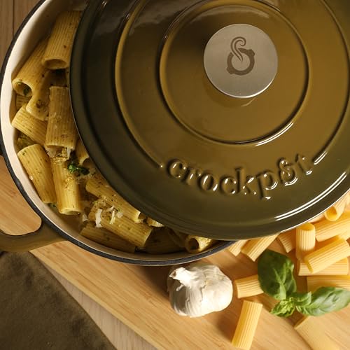 Image of Crock-Pot Artisan 5-Quart Enameled Cast Iron Dutch Oven Pot with Lid, Round, Gradient Sage Green, Oven Safe Cookware