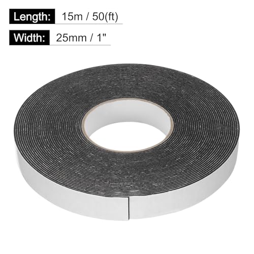 Image of uxcell 2pcs Rolls Double Sided Foam Tape Removeable PE Sponge Mounting Tape Strong Adhesive Tape Strips(Black, 50ft x 1 inch x 1 /16 inch) for Home Paint Wall Hanging Poster Decor