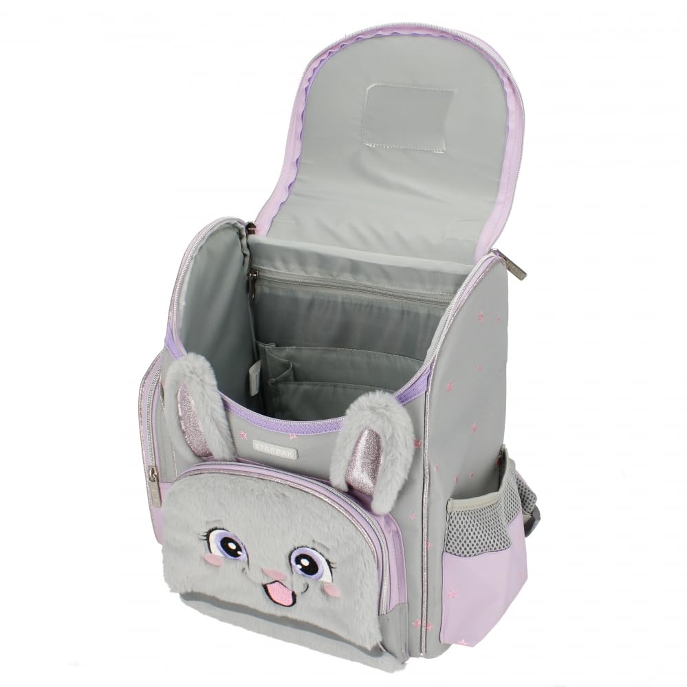 Goldkids - Schulranzen für Madchen, 4er-Set - Schul-Rucksack für Kinder mit Federmäppchen - Schuhbeutel und Hausaufgabenheft - Kaninchen Motiv - 1-3 Klasse