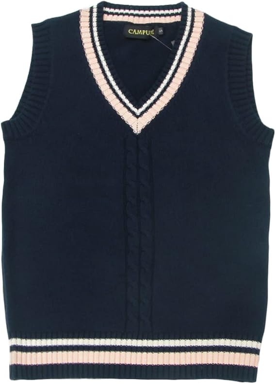 Amazon Co Jp ベスト ニット スクール セーター 制服 学生 入学式 卒業式 女子高生 男子 Jk Dk 高校生 春秋冬 綿 ケーブル編み 刺繍 チョッキ 紺色 白 コットン Vネック ゆったり カジュアル 学校 通学 通勤 服 ファッション小物